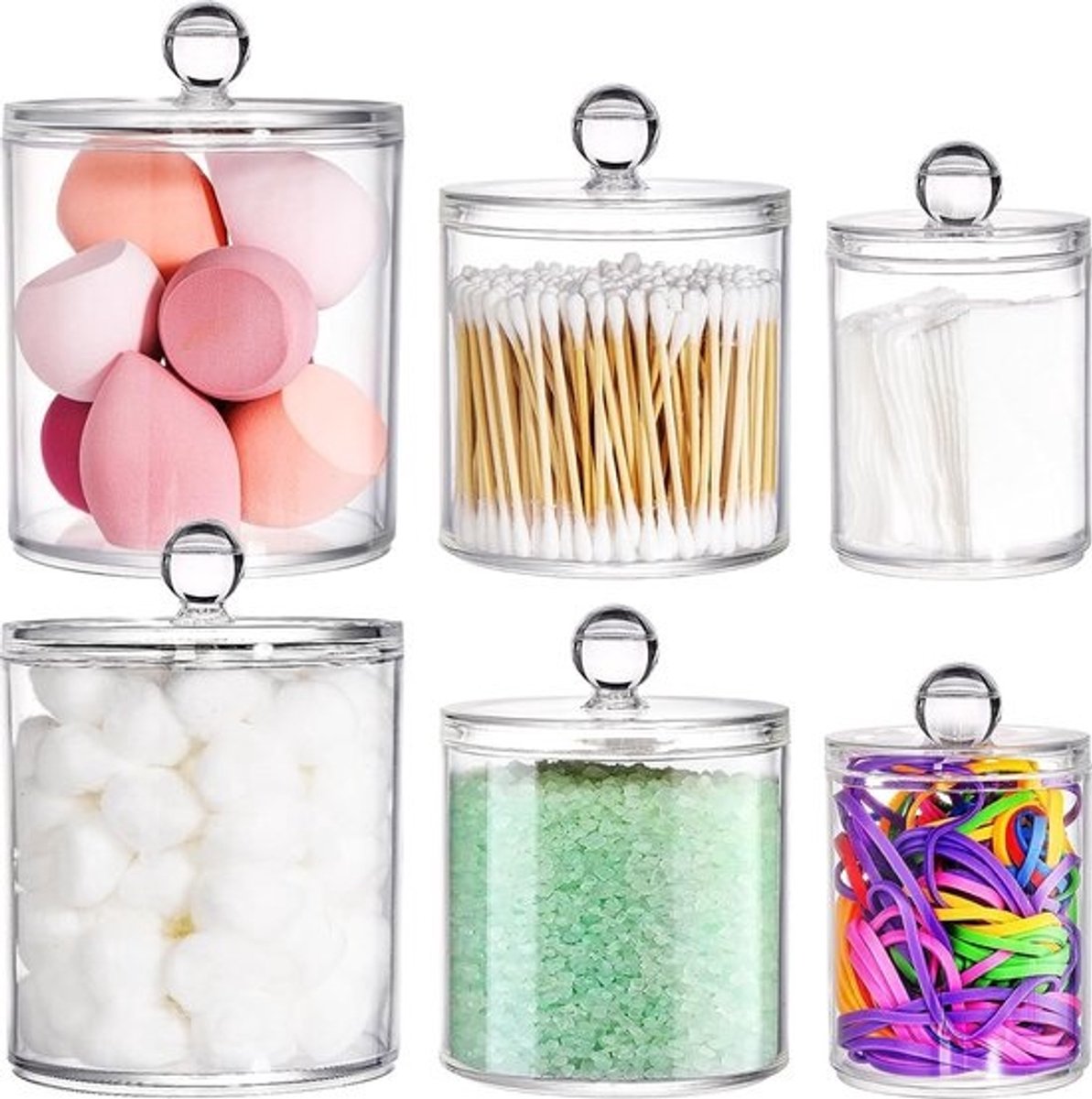 6 stuks acryl wattenschijfjes houder met deksel 240/540/840 ml wattenstaafje houder wattenschijfje opslag acryl wattenschijfjes houder dispenser voor wattenschijfjes met deksel cosmetische doos voor cosmetica badkamer