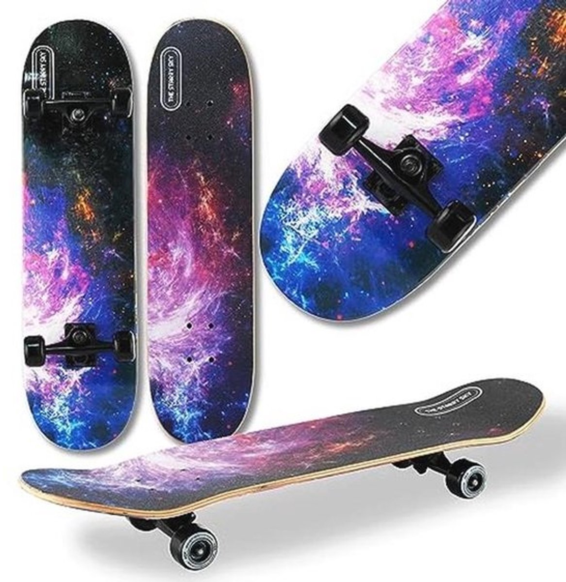 Skateboard voor beginners en kinderen 80 x 20 cm 9-laags esdoorn met dubbele kick