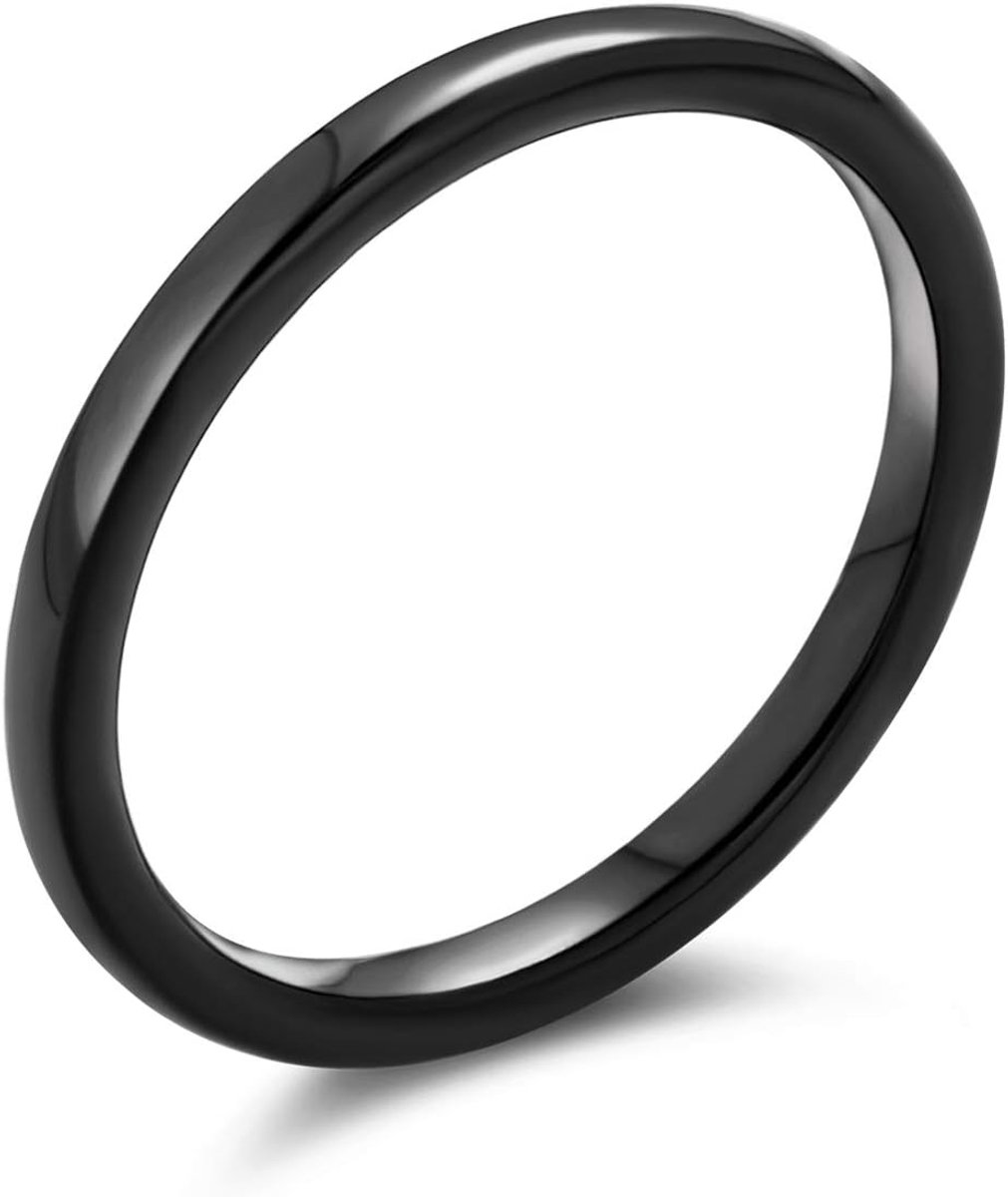Jewelry Basic Plain Eenvoudige Dome Koppels Klassieke Zwart Rose Goud Plated Titanium 2-8MM Trouwring Ring Voor Mannen Vrouwen Comfort Fit