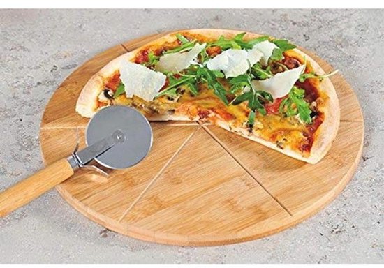 Pizza bord en pizzasnijder van FSC-gecertificeerd bamboe - Ø 32 cm — afbeelding 2