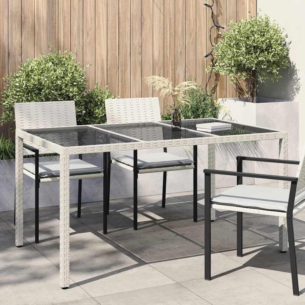 Wit 150 x 90 x 75 cm Poly Rattan Buiten Eettafelexclusief Modern Gepoedercoat Stalen Frame UV-bestendig voor Buiten Diners en Feesten