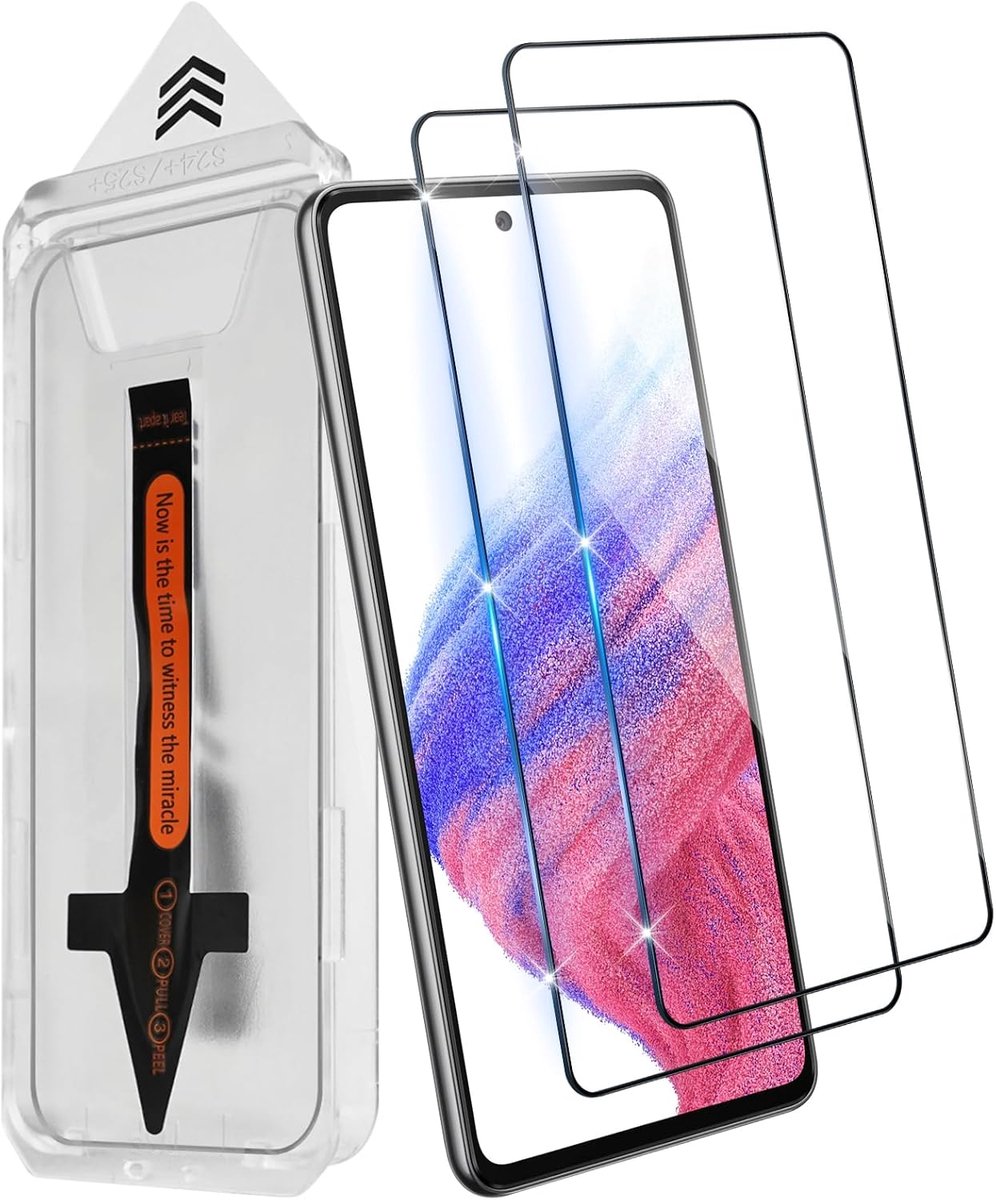 Displaybeschermfolie voor Samsung Galaxy A53/A52/A52s 5G, automatische stofverwijdering, gehard glasfolie, HD-hardheid 9H, 2 stuks, zonder luchtbellen