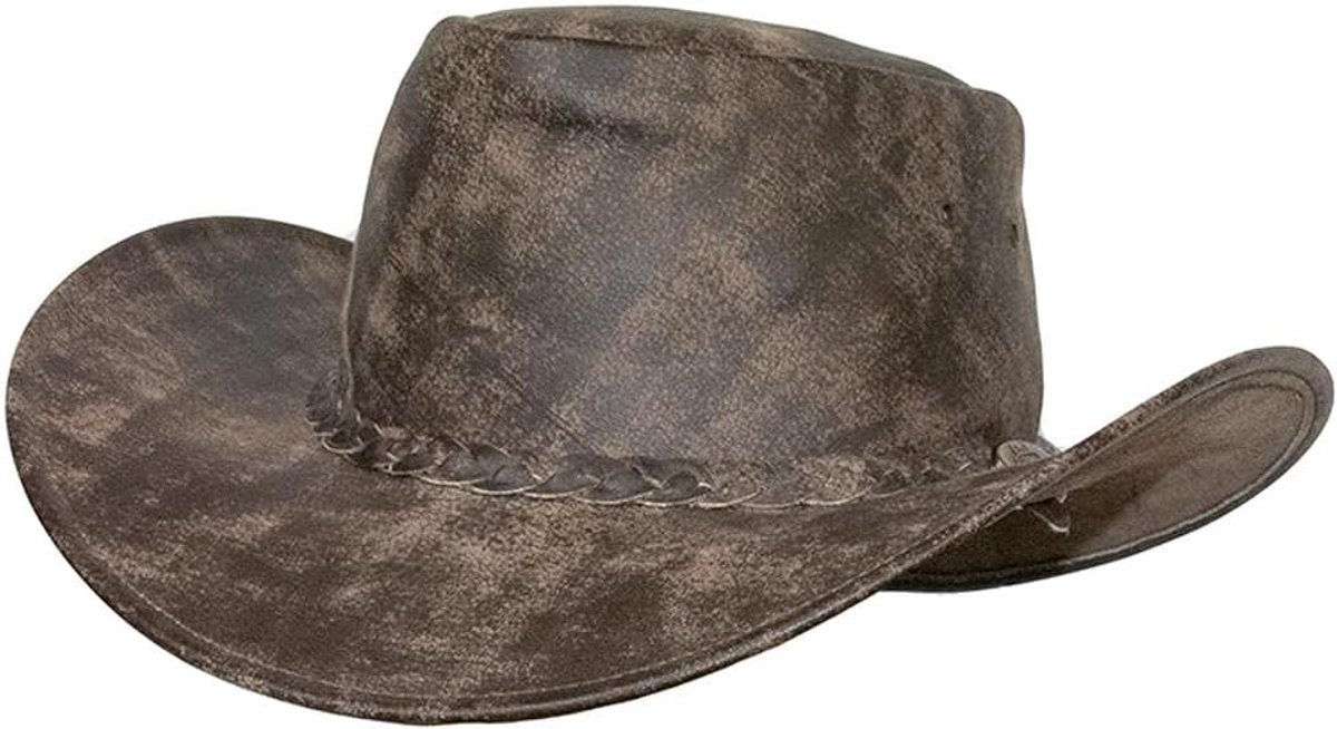 Jungle Denver leren hoed, westernhoed, volledig leer, cowboyhoed, Australische hoed