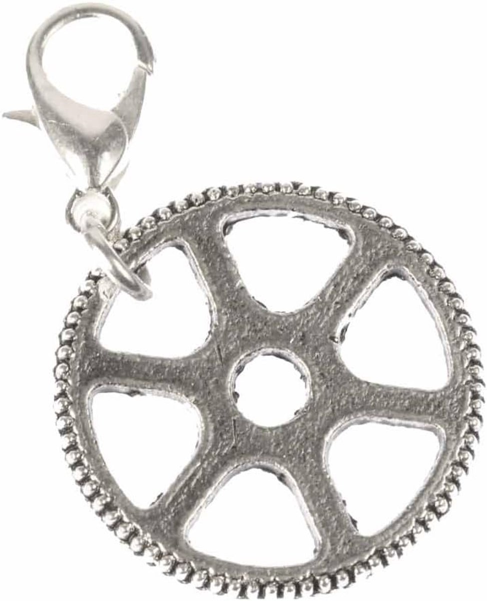 Tandwiel uurwerk charm rits pull steampunk zilver - handgemaakt modesieraad I kettinghanger verzilverd - bedelhanger - hanger voor armband, 25 mm