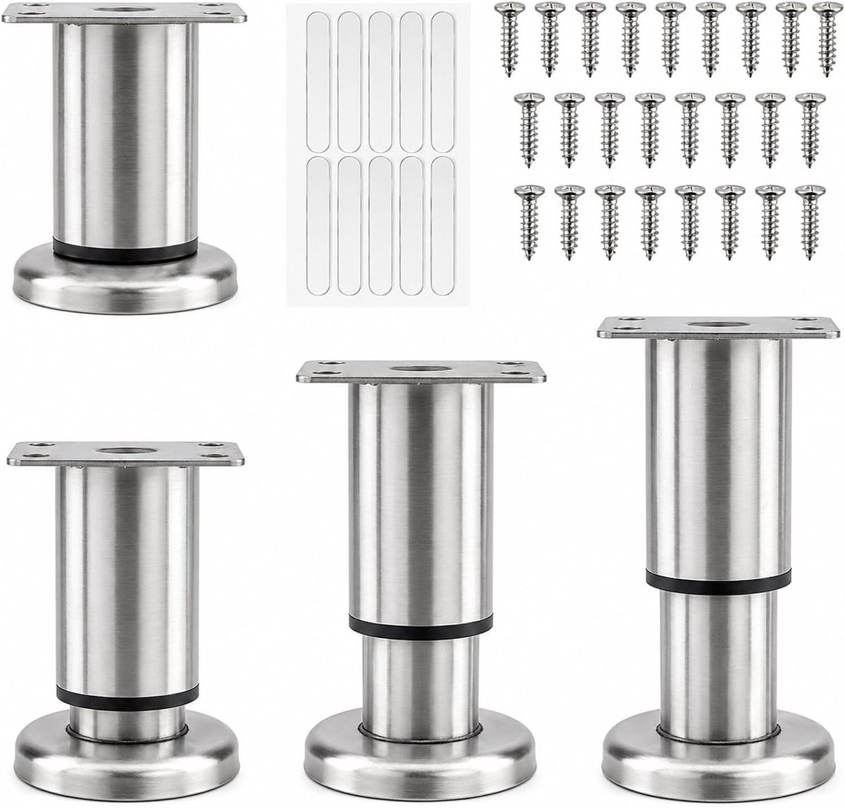 Poten, in hoogte verstelbaar, 8-12 cm, verstelbare poten voor meubels, tafel, stoel, bank, bed, kasten, planken, nivelleringspoten + 16 schroeven