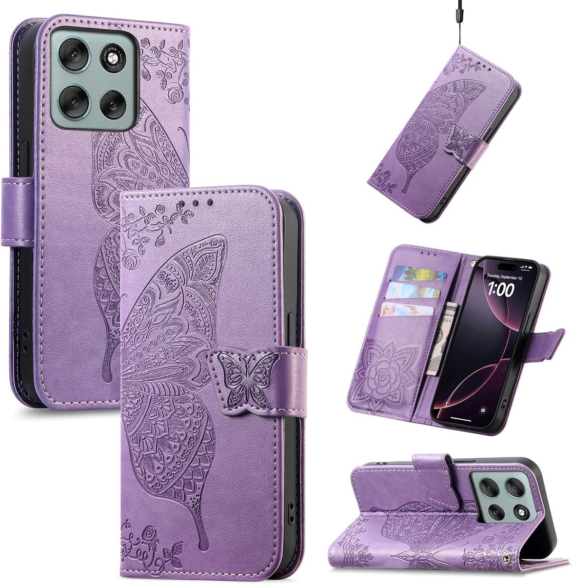 Beschermhoes van leer voor Motorola Moto G56 5G, paars