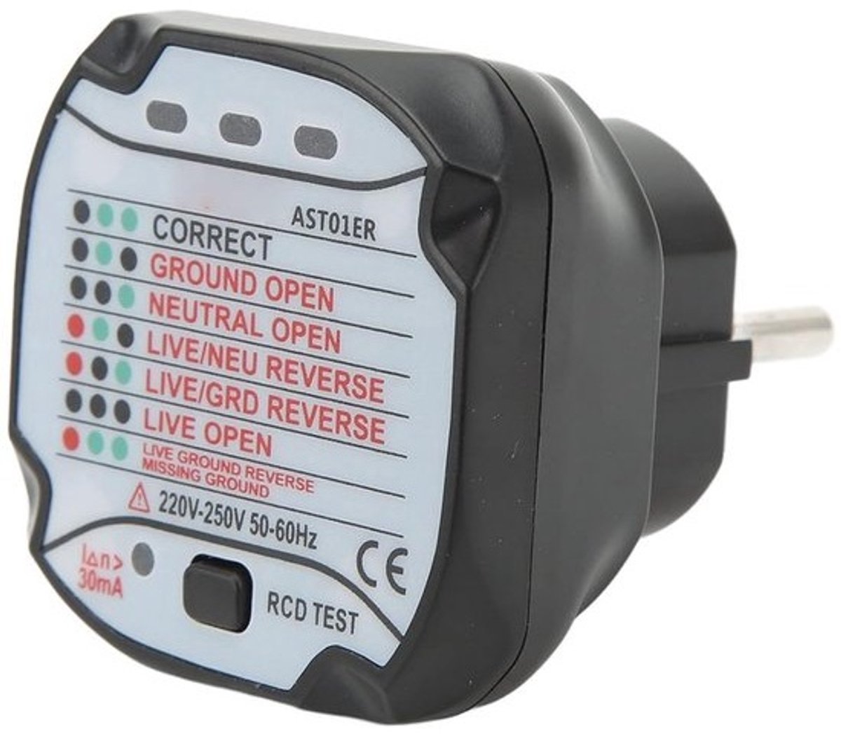 Stopcontact Tester EU Stekker - Polariteit & Aardlek Meting - 220V/250V Veiligheidscontrole