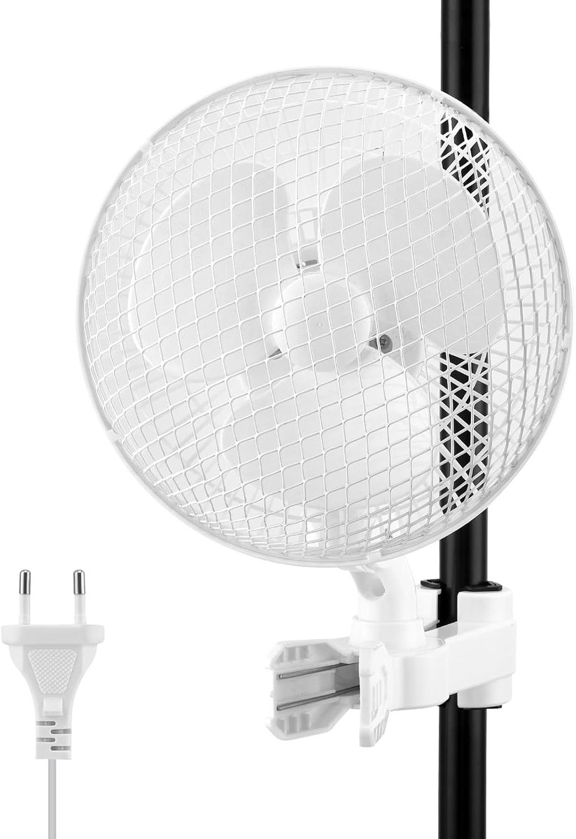 ventilator met clip, 25 W clipventilator, oscillerende ventilator met 2 snelheden, 2200 omw/min, 1,5 m kabel, 20 cm diameter, oscillerende klemventilator voor bevestiging aan groeitentstangen