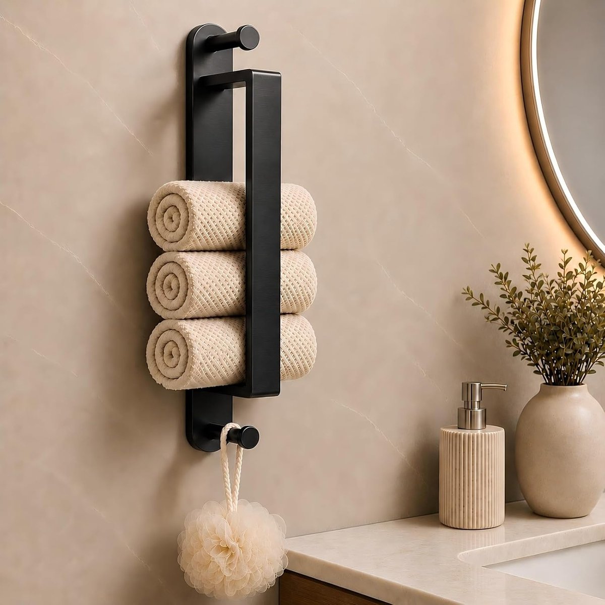 Zelfklevende Handdoekrek, 304 Rvs Handdoekhouder met Dubbele Haken, Multifunctioneel voor Badkamer en Keuken,Mat zwart