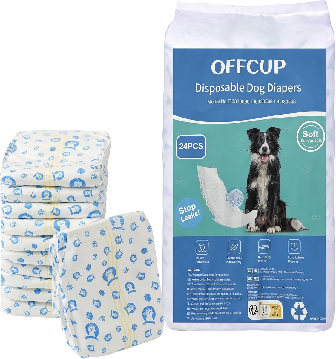 Super Absorbente Wegwerpluiers voor Mannelijke Honden, 24 Stuks, Lekvrij en Zacht met Vochtindicator voor Opgewonden Plassen en Incontinentie