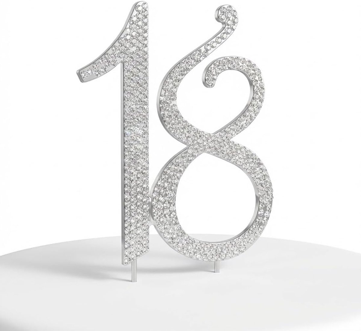 Taarttopper voor 18 jaar, set van 2 cijfers 1 en 8, zilver- en goudcoating met strass, stabilisatie gegarandeerd op elk gebak voor een verbluffend visueel effect op foto's.
