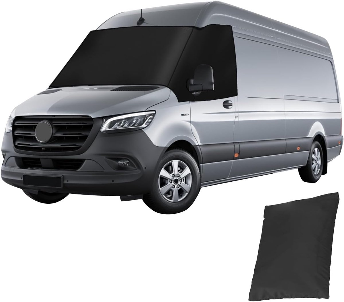 Windschermwikkel Cover voor Mercedes Sprinter 2019-2024, 600D Blackout Waterdichte Auto Voorruit Cover, Front Raam Zonnescherm Vorst Sneeuw Windscherm Cover