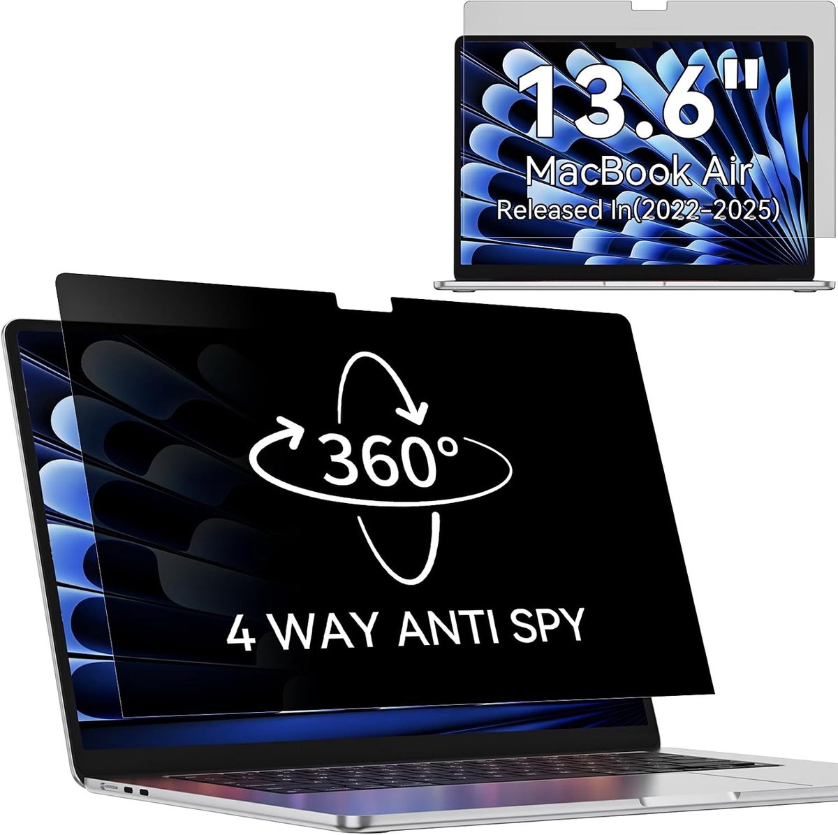 360° privacyfilter voor MacBook Air 13,6 inch M4 2025 / M3 2024 / M2 2022, spionagefilter, schermbescherming, laptop privacyscherm voor Mac model - A3240 A3113 A2681