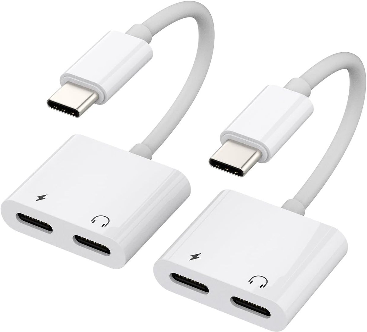 C naar hoofdtelefoon adapter voor iPhone 15 Pro Max Plus (2 stuks) dubbele poort type C dongle audio en opladen AUX-kabel splitter compatibel met Samsung Galaxy voor Apple iPad 10 Air 4/5 Mini6