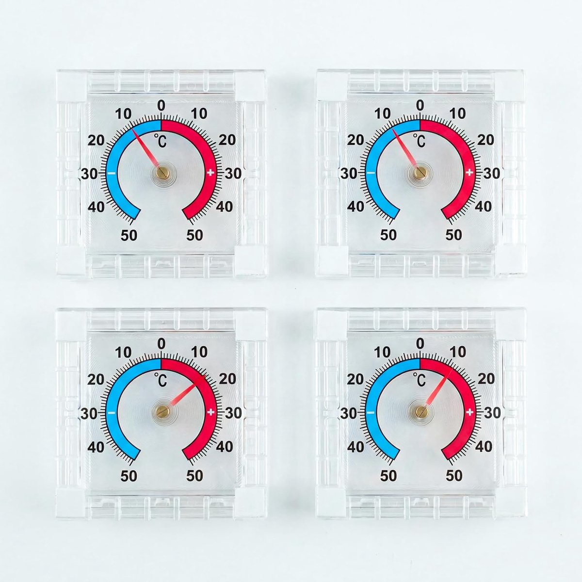 4 stuks zelfklevende buitenthermometer voor ramen, ± 50 °C, weerbestendig