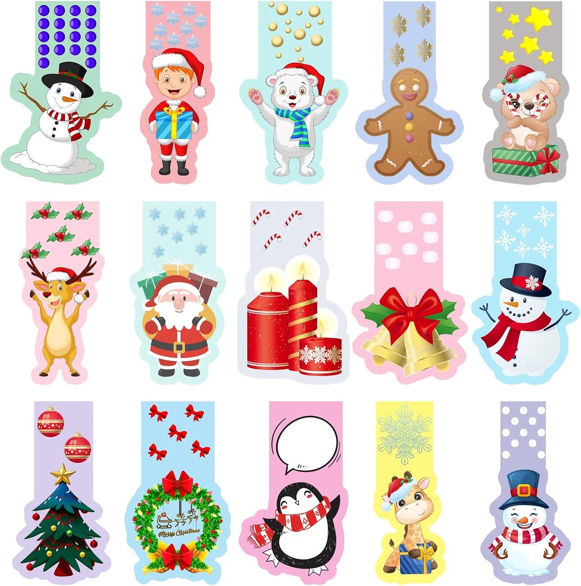 Boekenleggers voor kinderen, magnetische kleurrijke kerstcadeaus, magnetische markeringen, kerstman, sneeuwpop, zijclips, markeringen, bladwijzerclips voor kinderen, studenten (B)