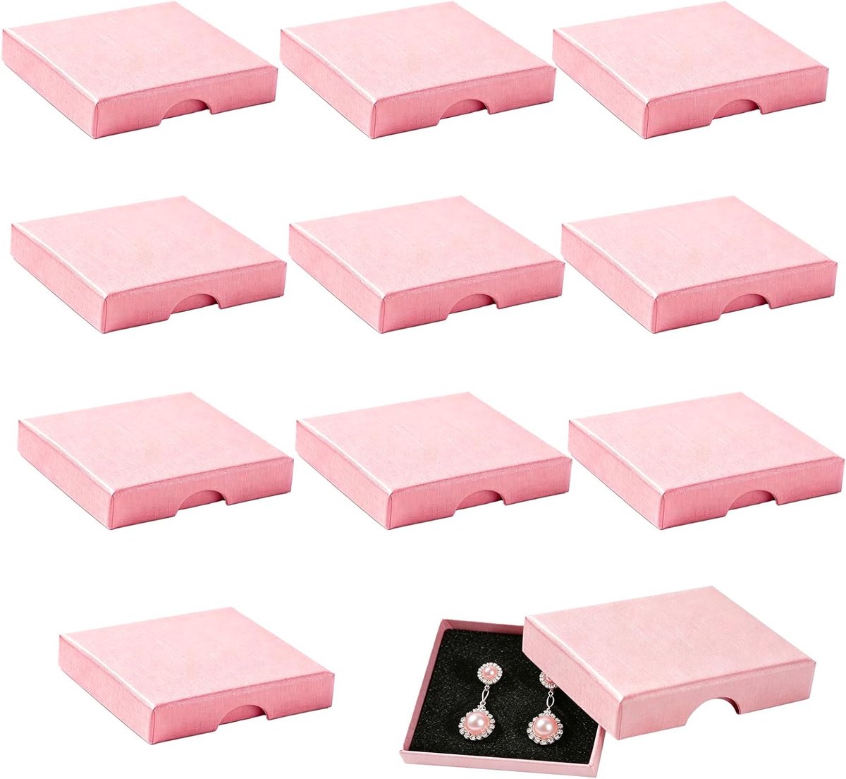 10-delige set sieradenboxen 9x7x1,5 cm met inleg, voor oorbellen, kettingen, ringen en armbanden