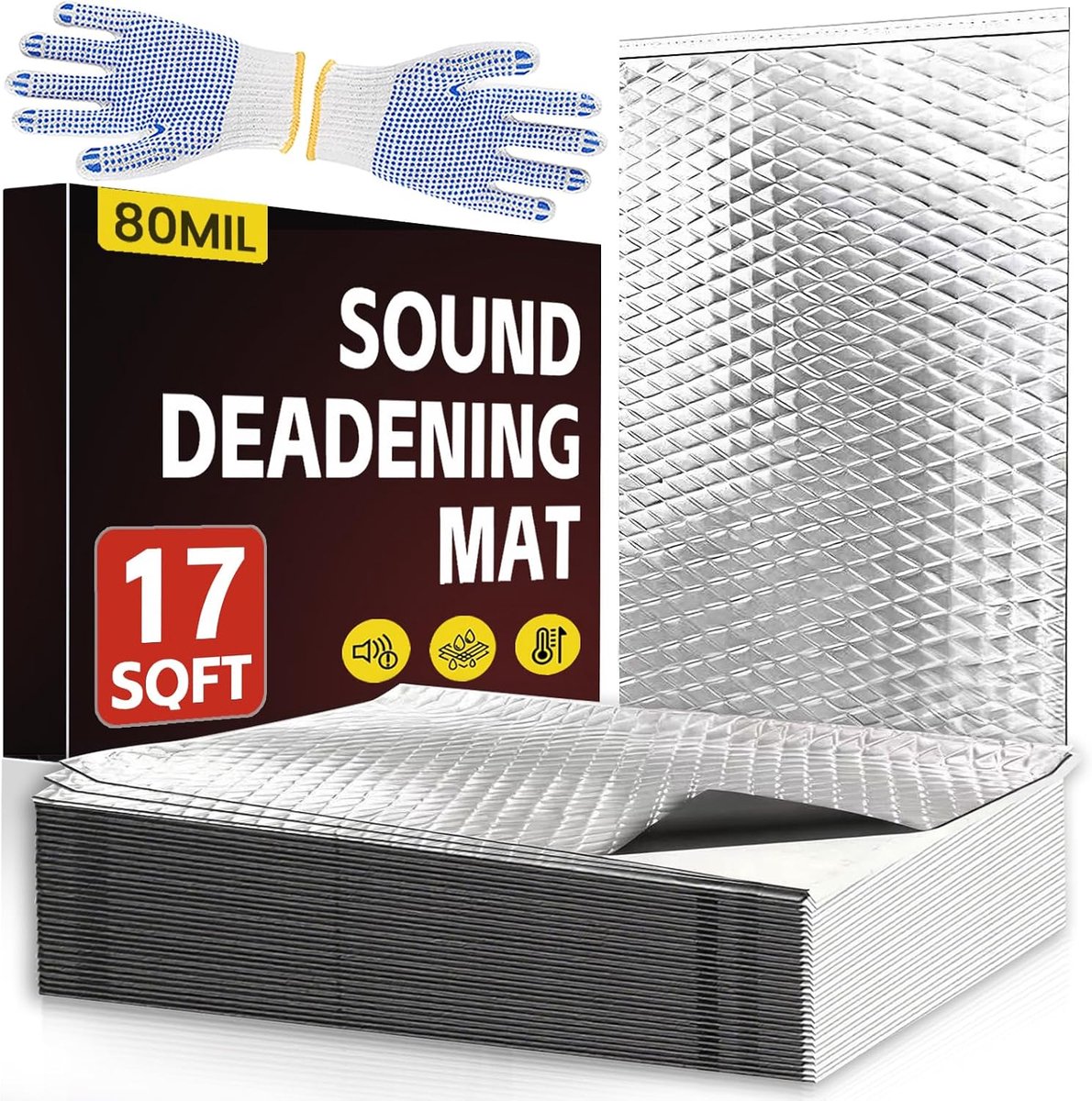 Isolatiematten, 450 x 250 x 2 mm, aluminiumbutyl, zelfklevend, geluidsisolatiemat, schuim, vuurvast, vochtbestendig, waterdicht