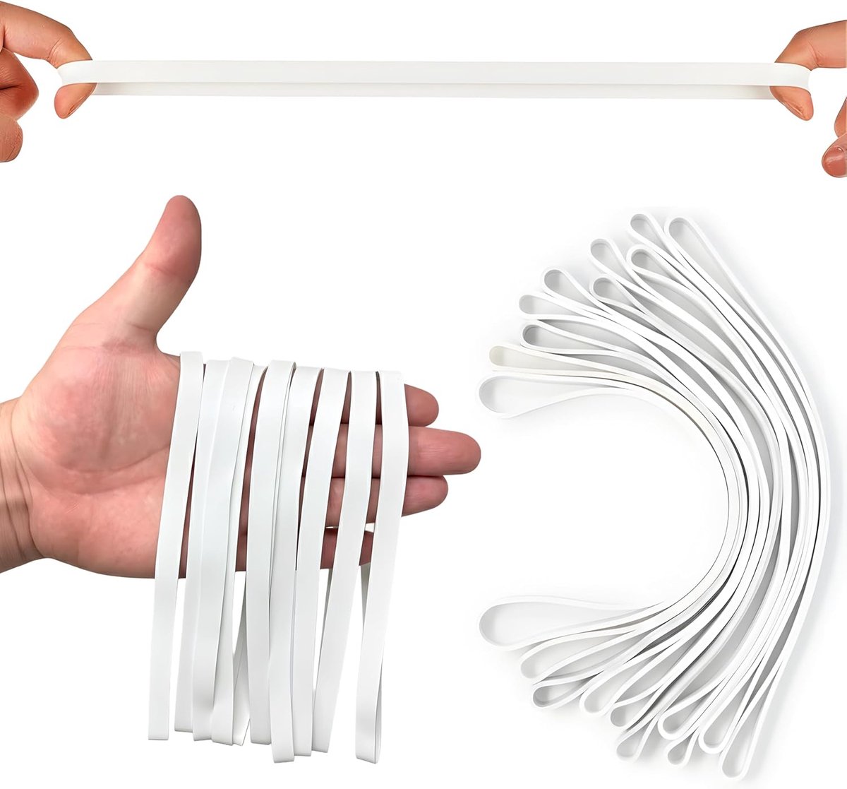 Rubberen Banden Wit Heavy Duty - Sterke, Dikke Elastische Banden, Extra Breed, Grote Maat XL (10 Stuks)