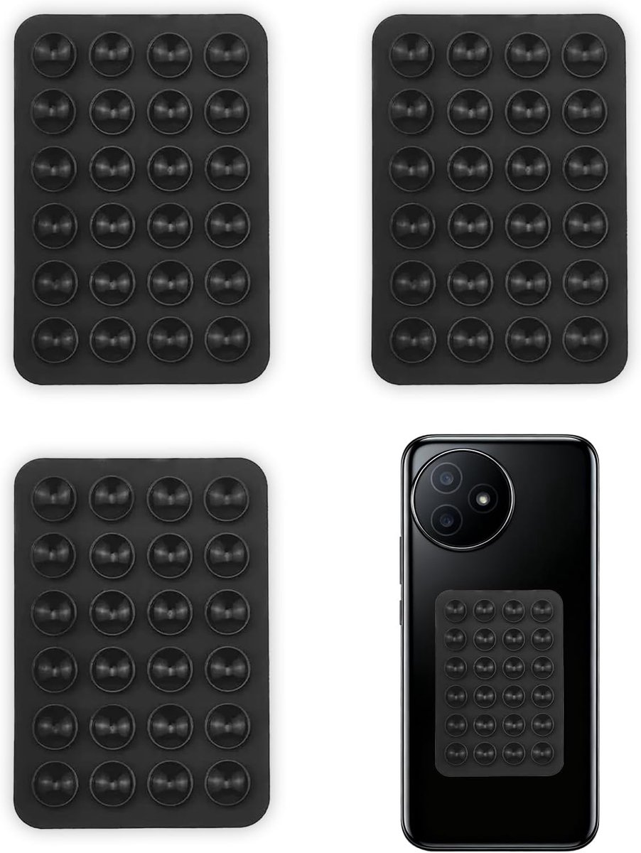 3 stuks zwarte siliconen telefoonhouder met zuignap, mobiele telefoonhouder, zelfklevende achterkant, zuignaphouder, extra sterke zuignappen, multifunctionele zuignaphouder, handsfree houder, voor