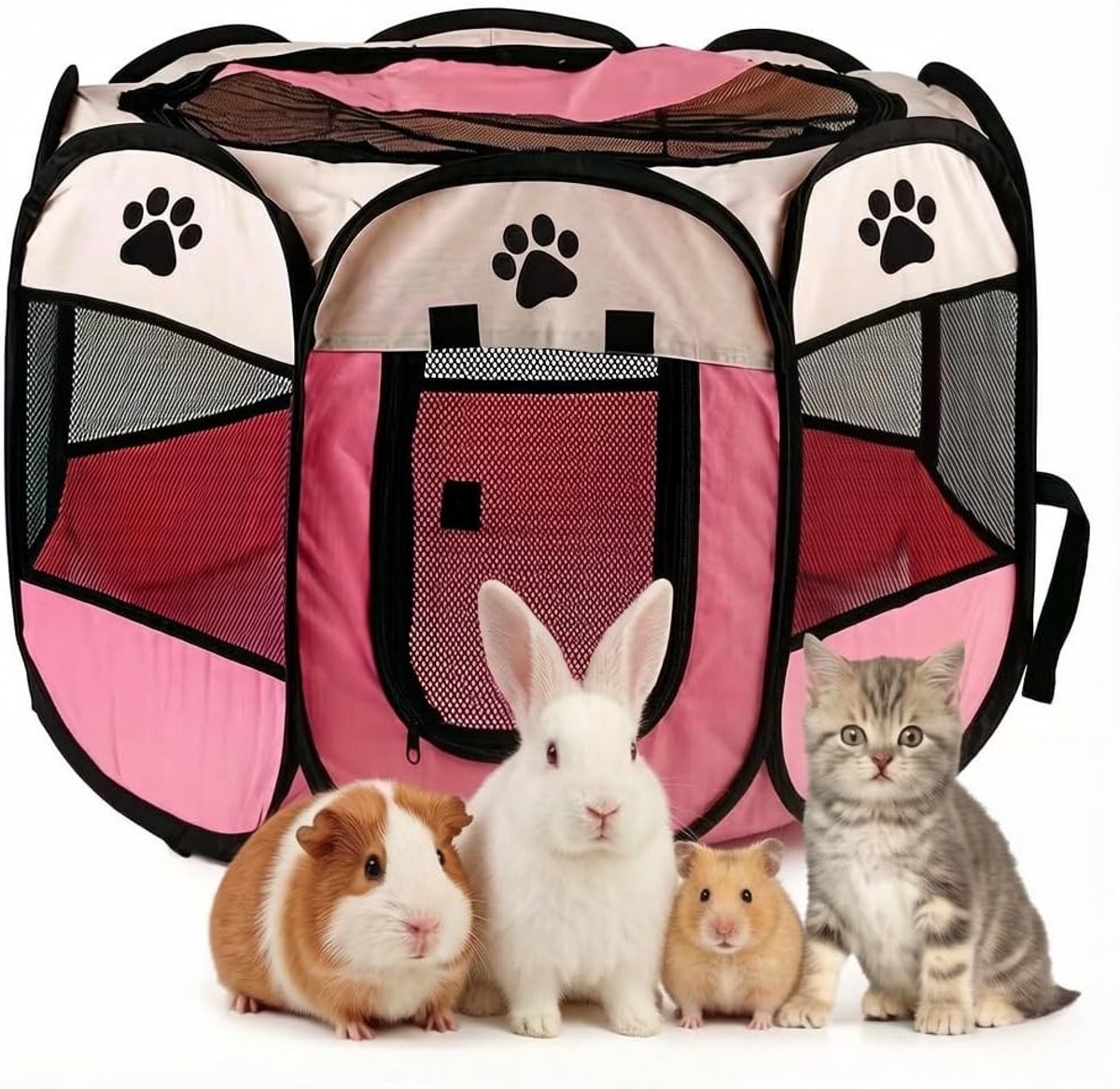 Hondenhek, Box Hondenproducten voor binnen en buiten, Waterdichte Oxford Doek Puppy Box, Geschikt voor kleine katten, honden, konijnen (roze)