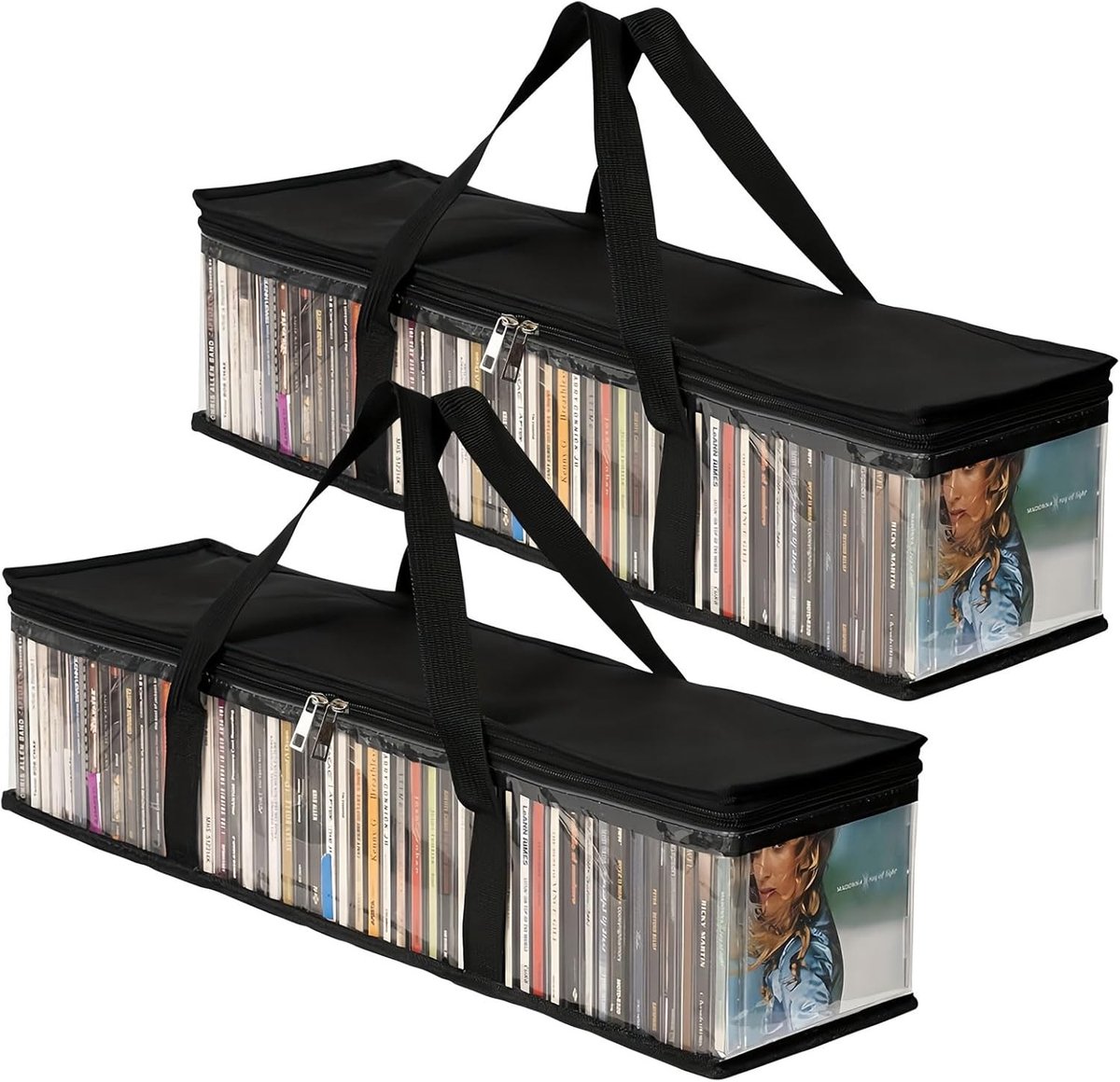 Transparante DVD-opslagtas voor draagbare CD-collectie - Stevige media-organizer met handvatten, waterbestendige CD-houder met rits voor albums, DVDs, CDs, videospellen en boeken (2)