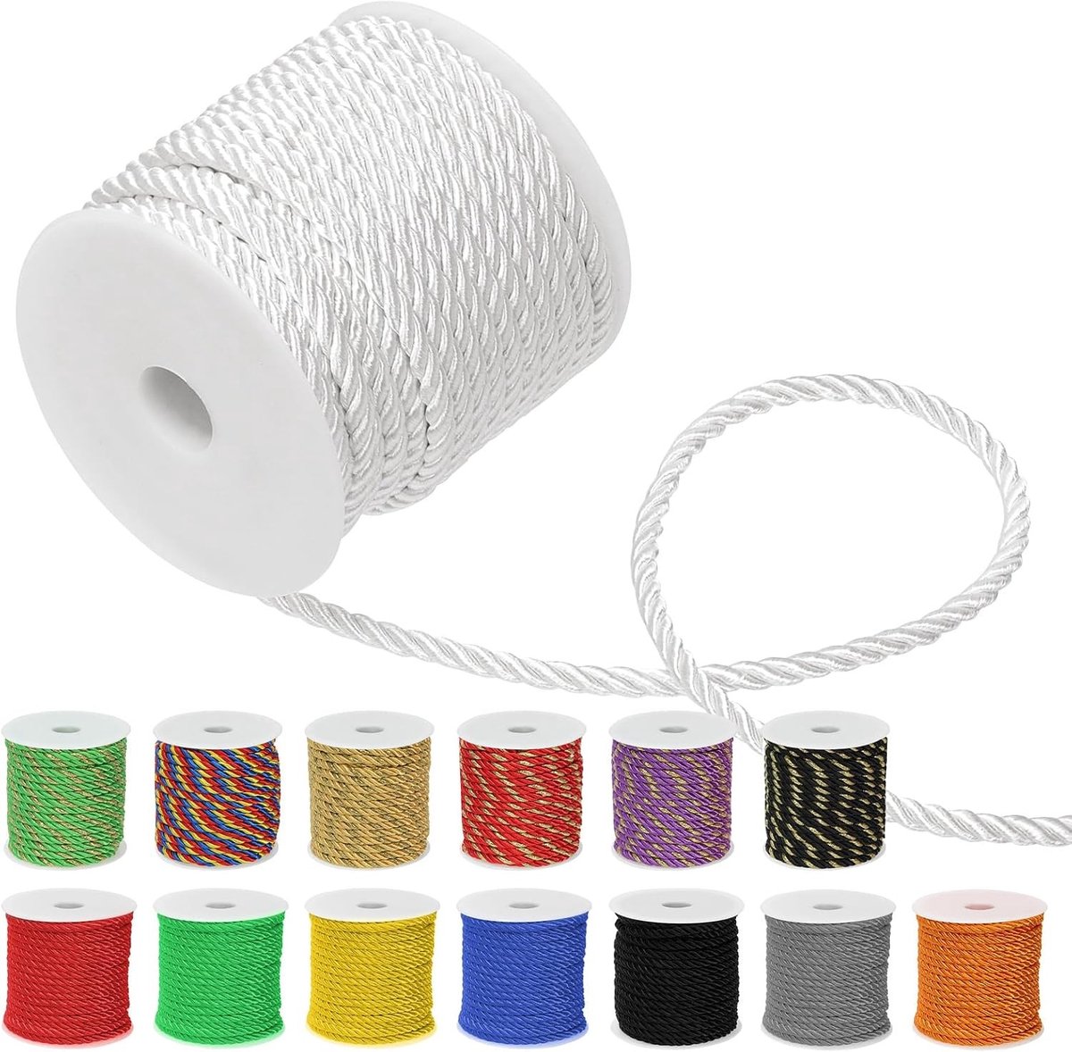 18m Witte 3-Lagige Gevlochten Touw voor Creatieve Projecten, Bruiloft Decoraties en Tuinieren