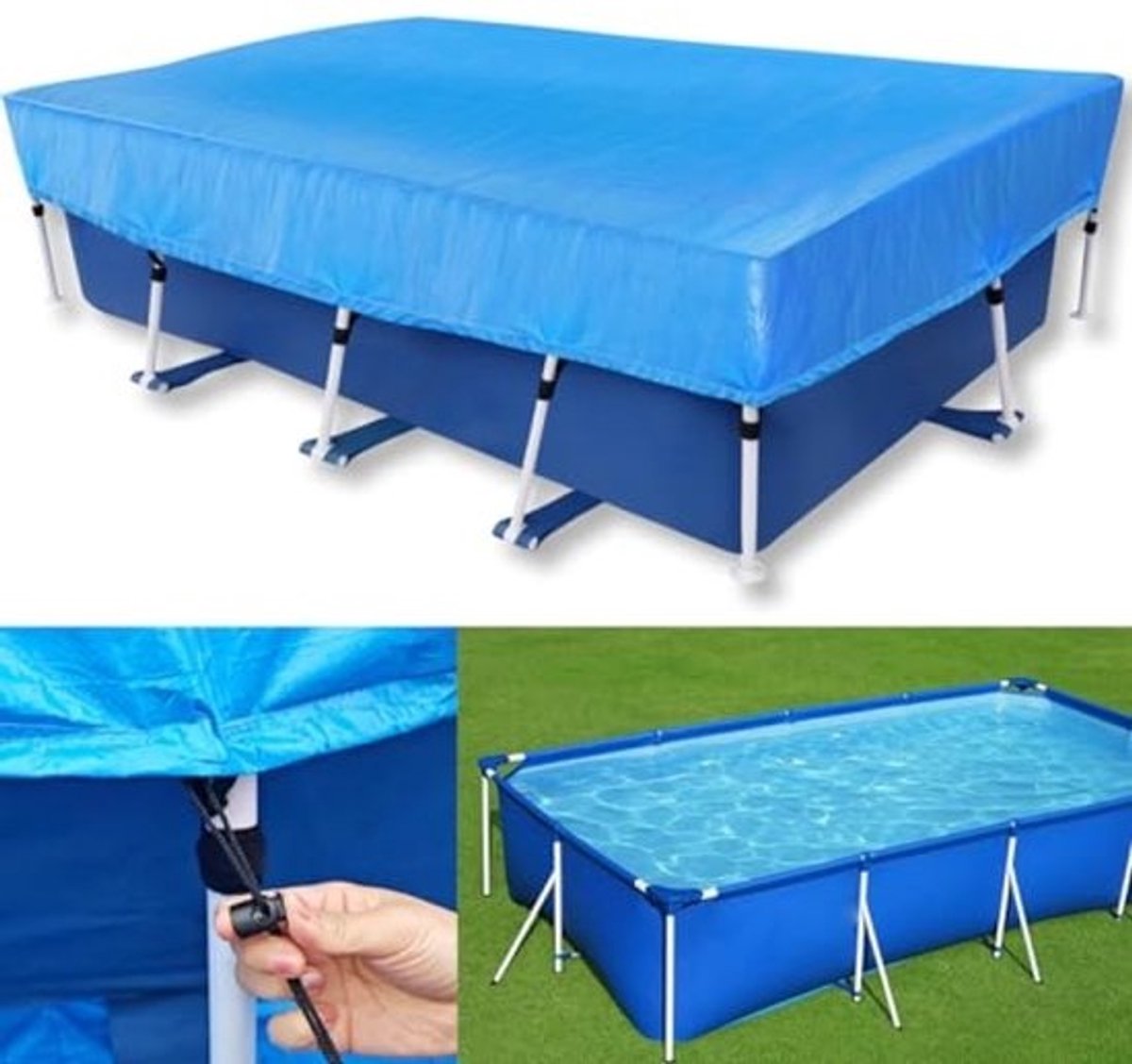 Rechthoekig afdekzeil 450x220 cm - Dik en duurzaam zwembadzeil met trekkoord en klittenband - UV-bestendig en winddicht