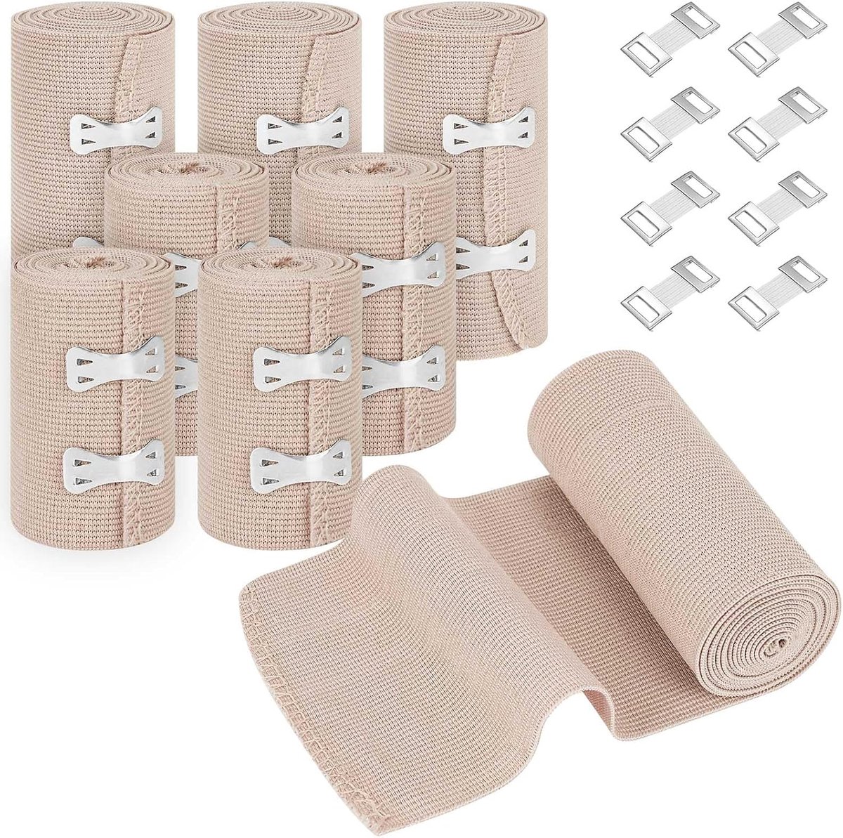 8 stuks medische elastische band, compressieband met metalen clip | Elastische bandage, wasbaar en herbruikbaar, rekbare compressieband voor knieën, enkels en polsen