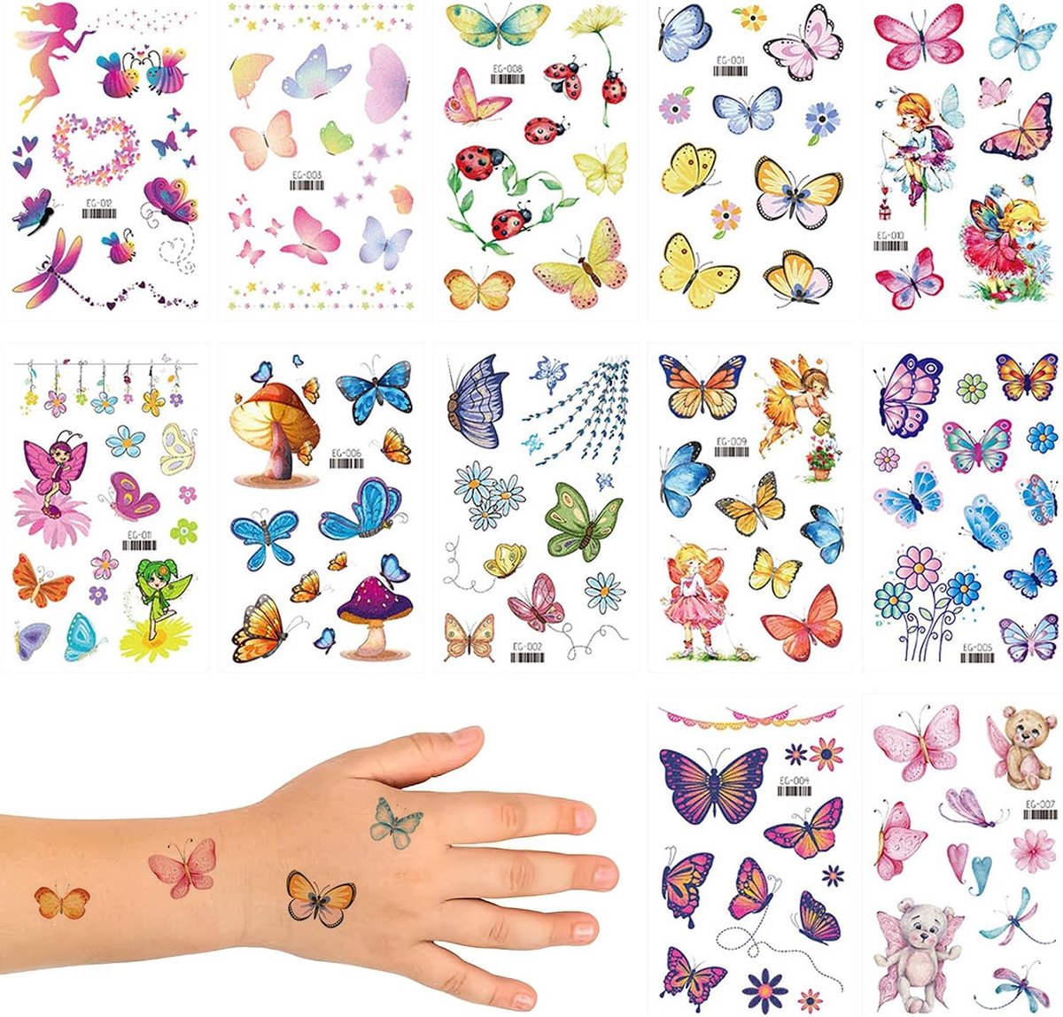 tatoeage voor kinderen, 12 vellen tatoeages voor kinderen, meisjes, vlinder, glinsterende tatoeages voor verjaardagsfeest, gastgeschenk, make-up voor festivals en carnaval