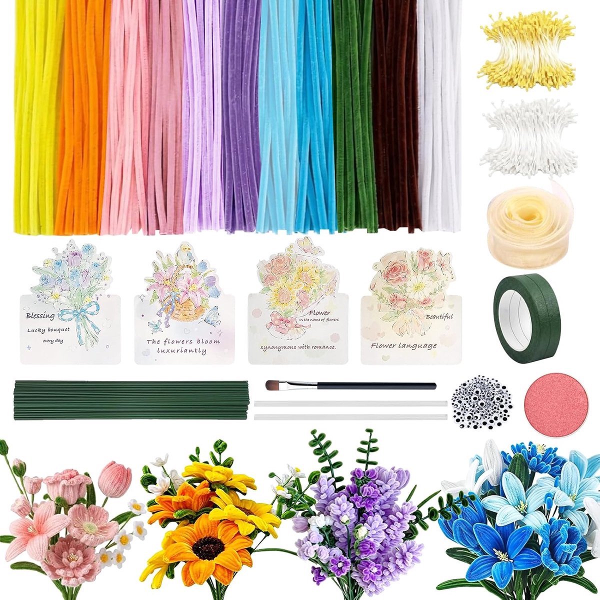 Pijpenreiniger bloemen set, pijpenreiniger om te knutselen