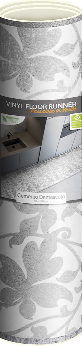 Keukentapijt 180 cm - damast beton - antislip - wasbaar van vinyl - ShopVlot