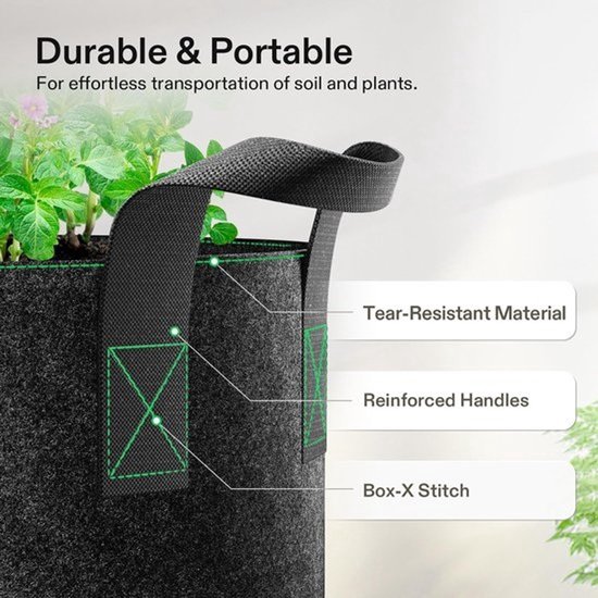 Plantenkweekzakken - Kweekzakken - Planten Kweken - Verstevigd Handvat - 40L - Grijs — afbeelding 3