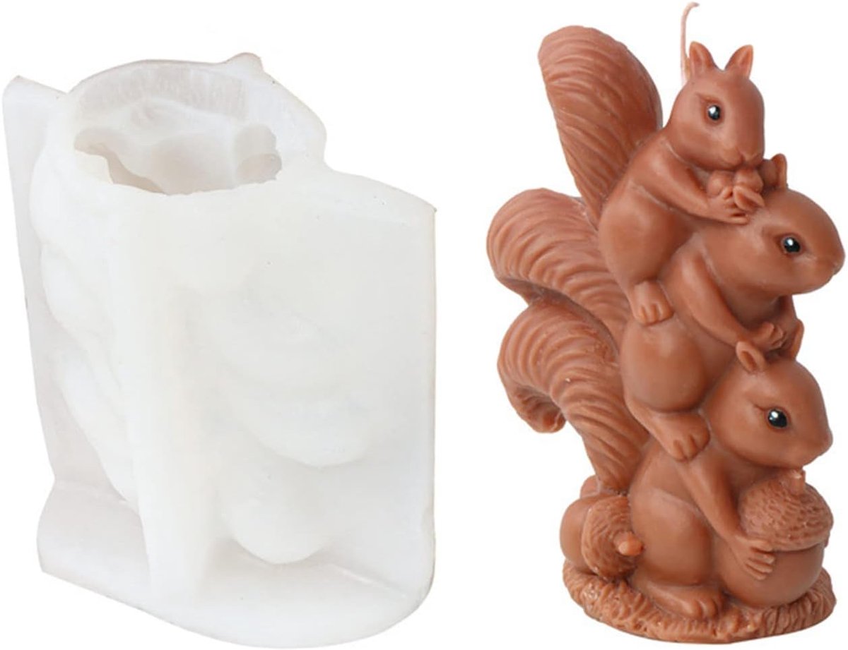 3D-eekhoorntjes, kaarsvorm, dierenbakvorm, siliconen vormen voor fondant, taartdecoratie, chocolade, zeep, gips, sojawas, kaarsen, epoxyhars handwerk (H)