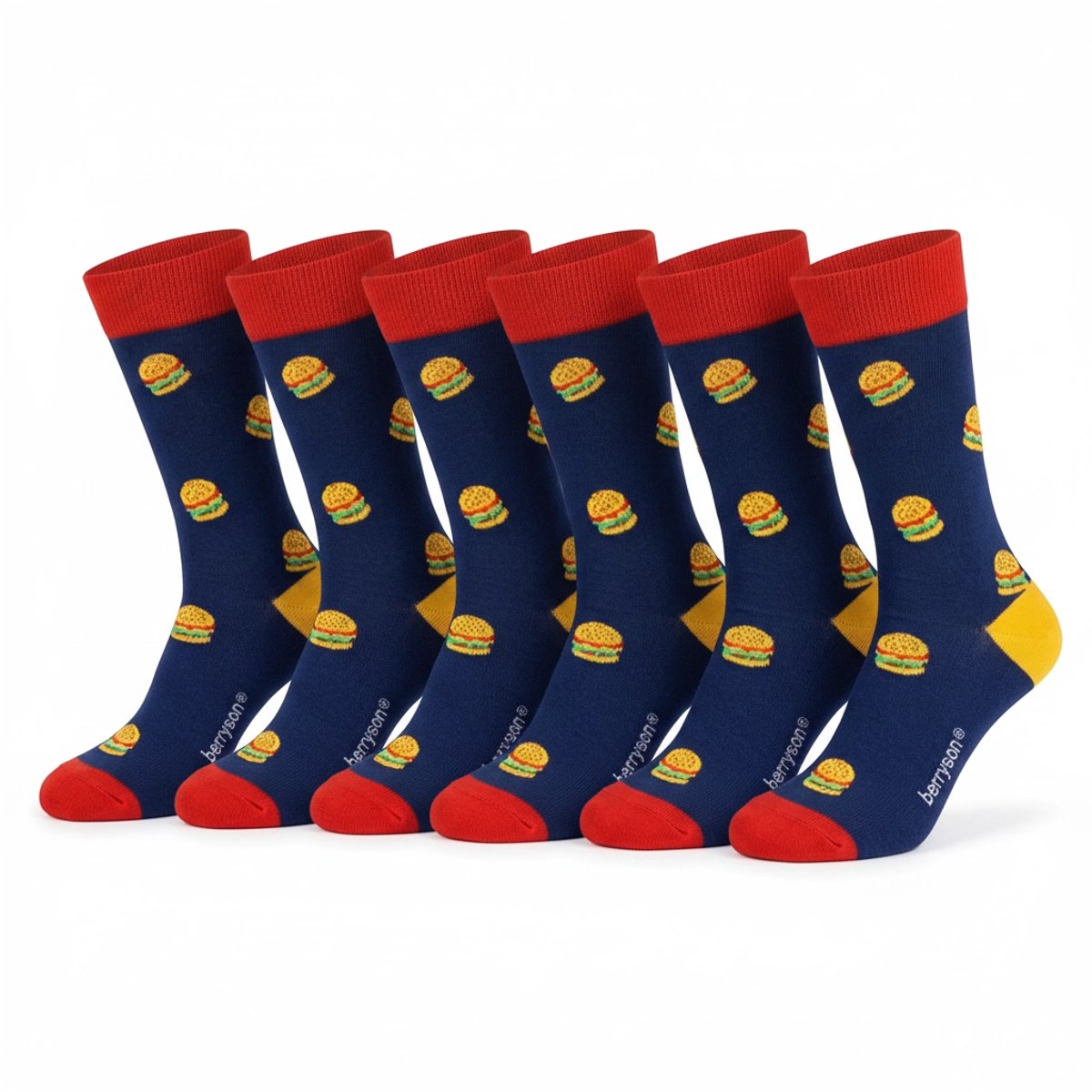 6 Paar Funny Sokken Broodje Hamburger - Benyson - Organisch Katoen - Naadloos - Unisex - Maat 35-46
