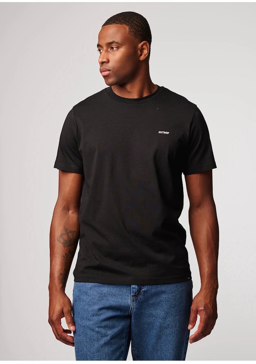 Antwrp T-shirt zwart met klein geborduurd logo voor heren - L (40)