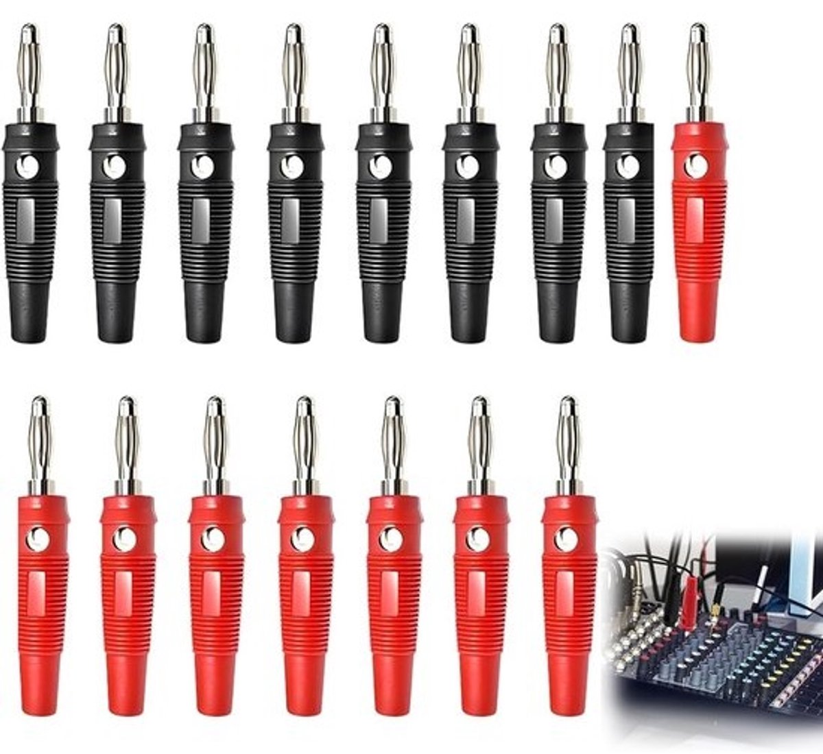 16x 4mm Banaanstekkers Zwart & Rood - Luidsprekerstekkers voor Versterkers en Audio Systemen