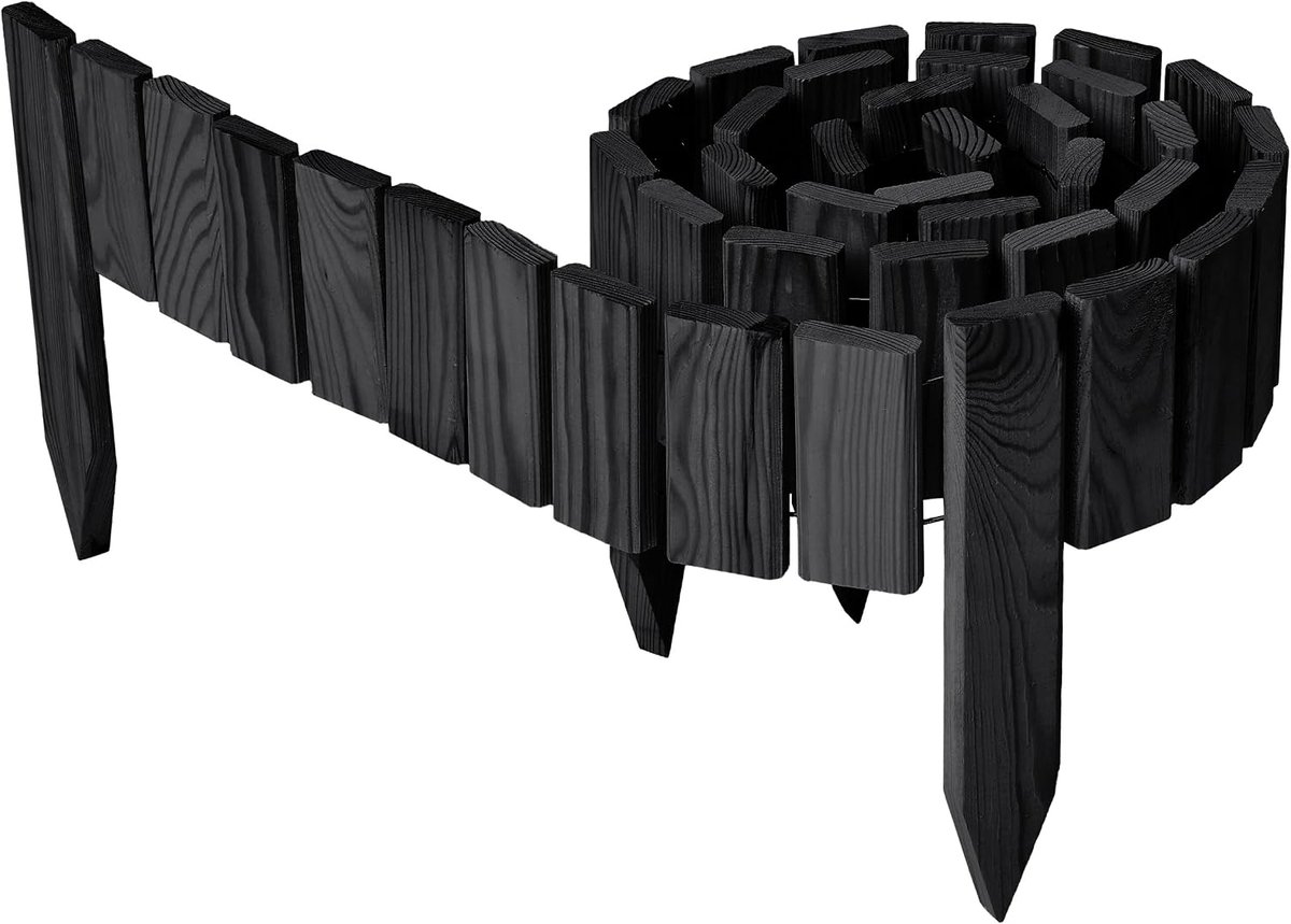 Flexibele Houten Rollborder – Tuinafscheiding, Borderrand, Houten Tuinrand Voor Bloemperken, Moestuin, Tuinpaden, Sierafboording – Weerbestendig GD-0149 (200 x 10 cm, Grafiet)