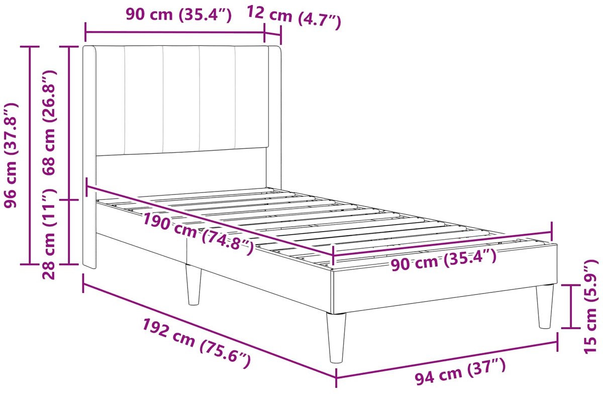 vidaXL Bedframe - met - matras - Donkergrijs - 90 - x - 190 - cm - fluweel