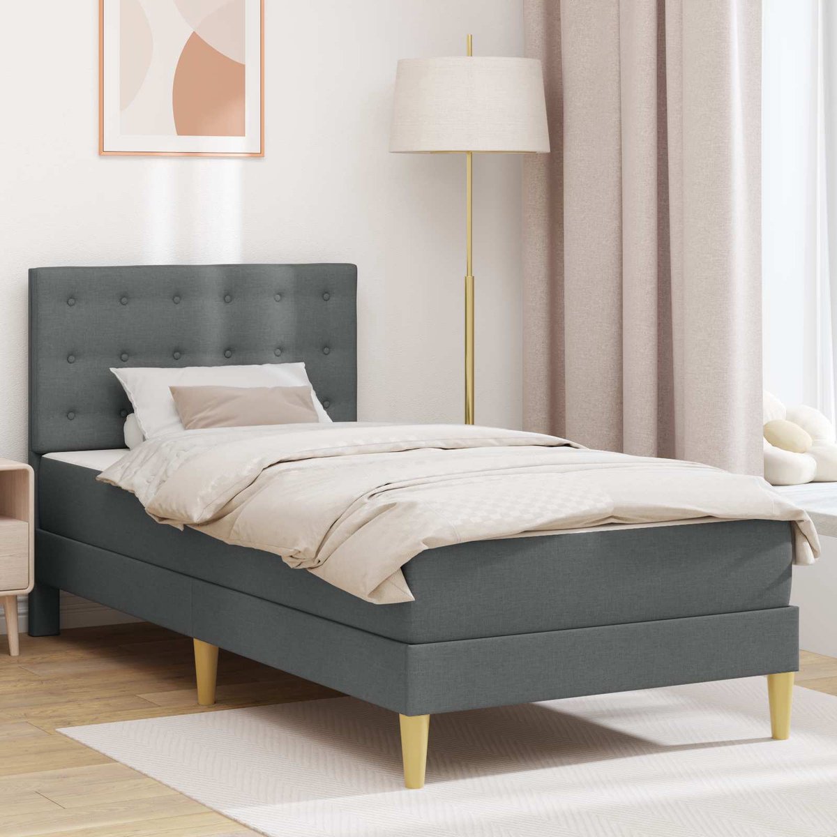vidaXL Bedframe - met - matras - Donkergrijs - 90 - x - 190 - cm - Stof