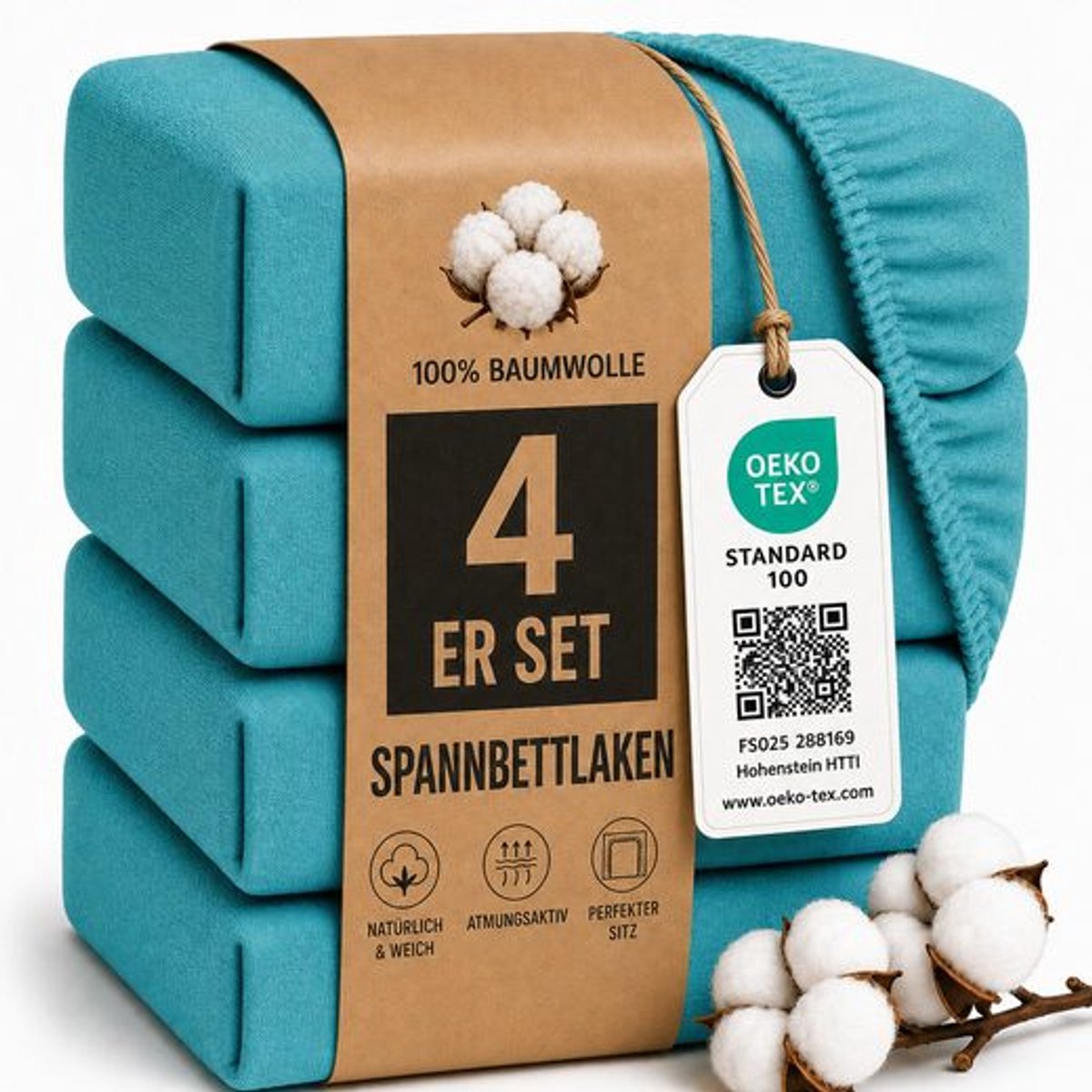 Komfortec Jersey Stretch 4-delige Hoeslaken Set 140x200 cm, 23 cm Matrasdikte, Rondom Elastiek, 100% Katoen, Donkergroen