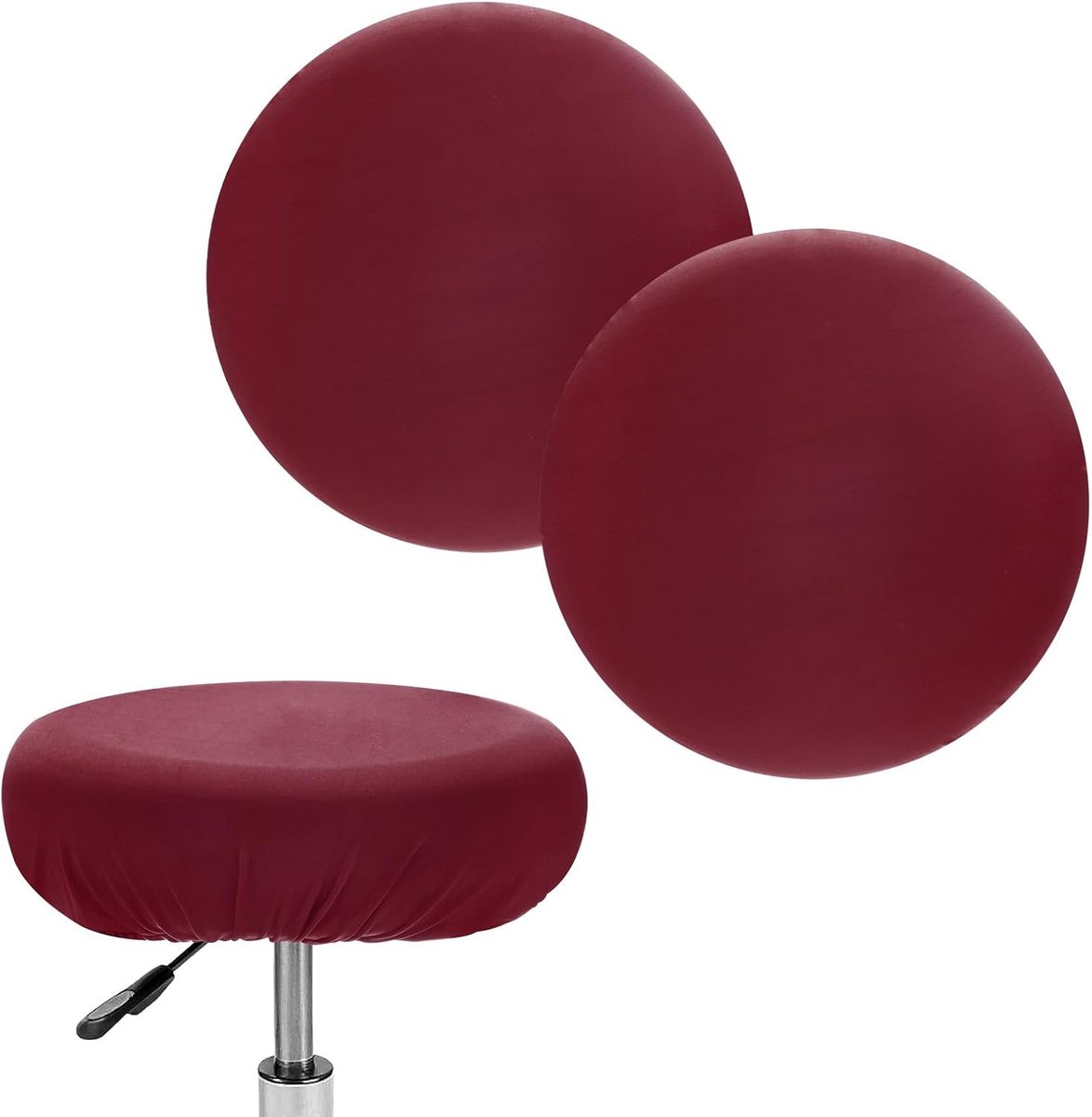 METERXITY Set van 2 ronde barkrukken, voor 30-40 cm, spandex, zeer rekbare stoffen stoelhoezen met elastische banden voor barkruk/rond kussen [wijnrood]