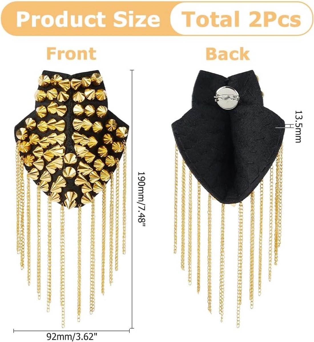 Detachable Epaulettes met Rivets en Fringes voor Punkstijl Uniform Accessoires en Kledingdecoratie