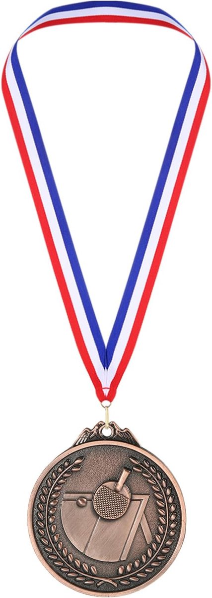 Tafeltennismedaille met lint, koperkleurig, 6,5 x 6,5 cm, voor sportwedstrijden en competities