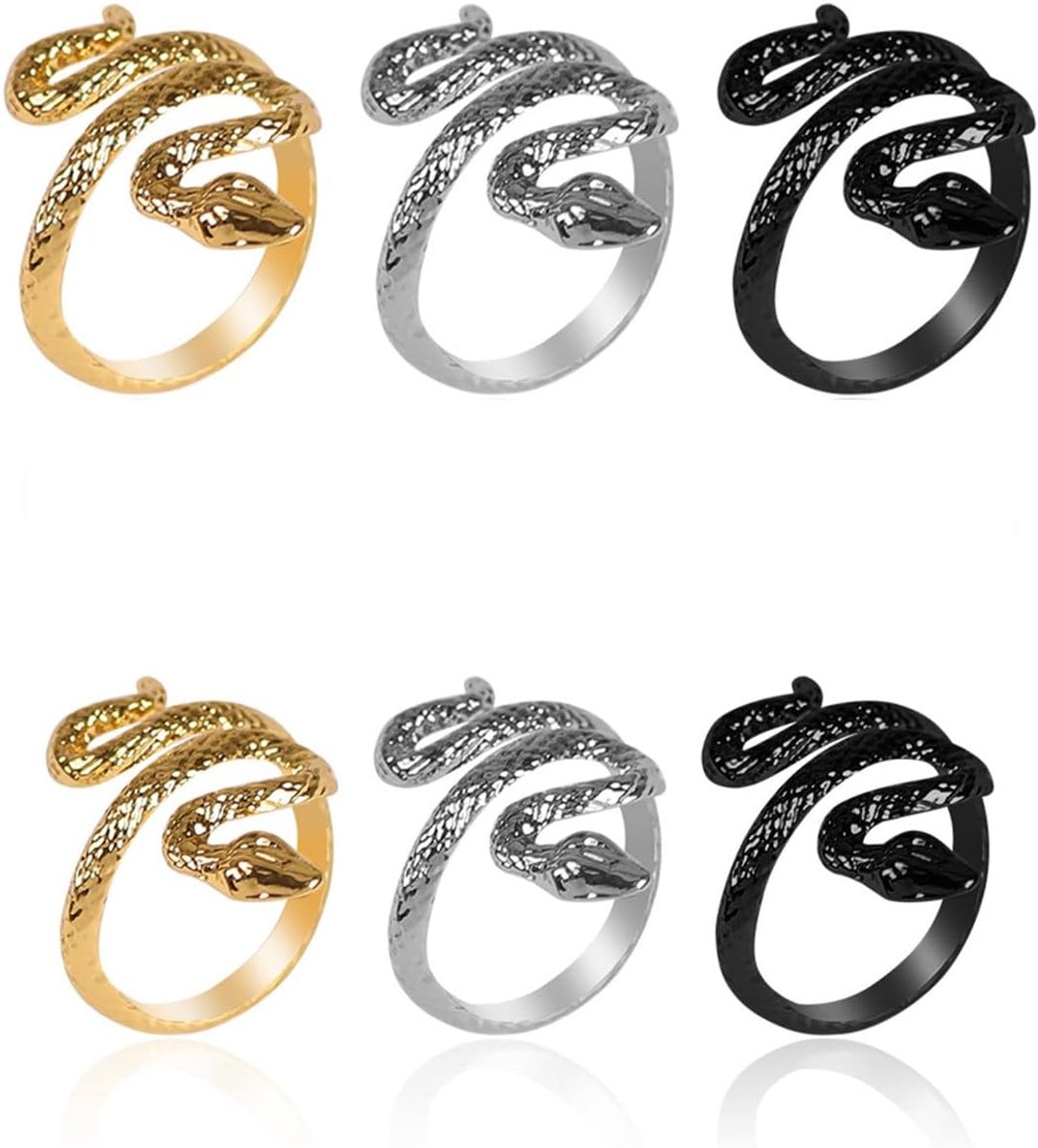 Slangenring, verkrijgbaar in 3 kleuren: goud, zilver, zwart, punkstijl, Metaal, Agaat