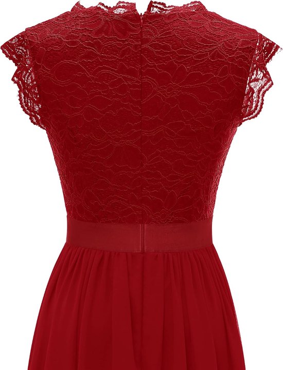Dames baljurk maxi lange avondjurken elegant voor bruiloft kant cocktailjurk, Band_rood, L — afbeelding 4