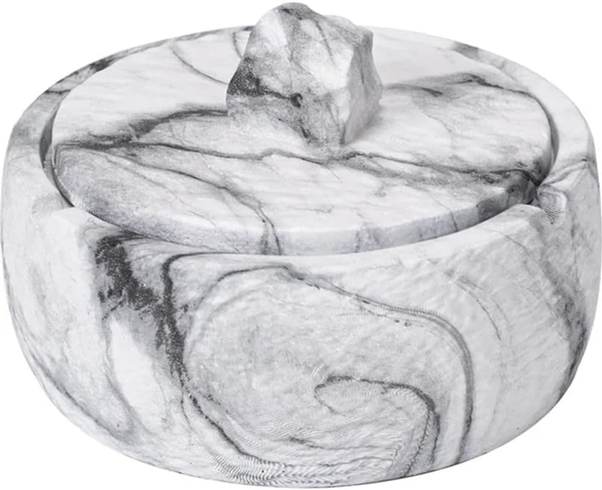 Asbak met marmereffect - Marble Effect Ashtray with Lid - Smoke Absorbing Ashtray - Grey Outdoor Ashtray - Portable Ashtray for Office, Garden, Hotel or Home - Odor-Proof Lid