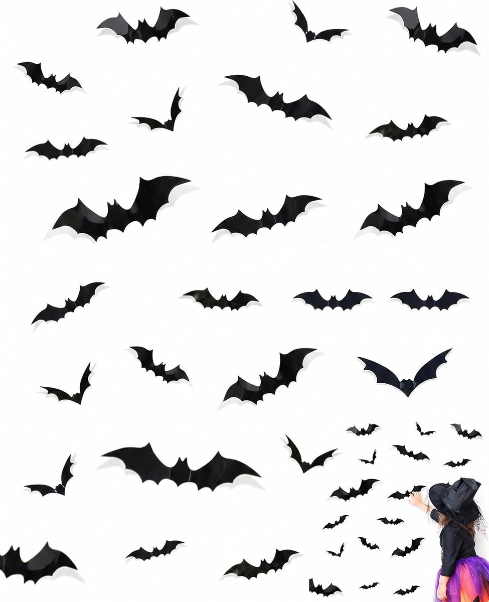 70 stuks Halloween vleermuis decoratie 3D stickers griezelig waterdicht voor muur raam tuin party DIY