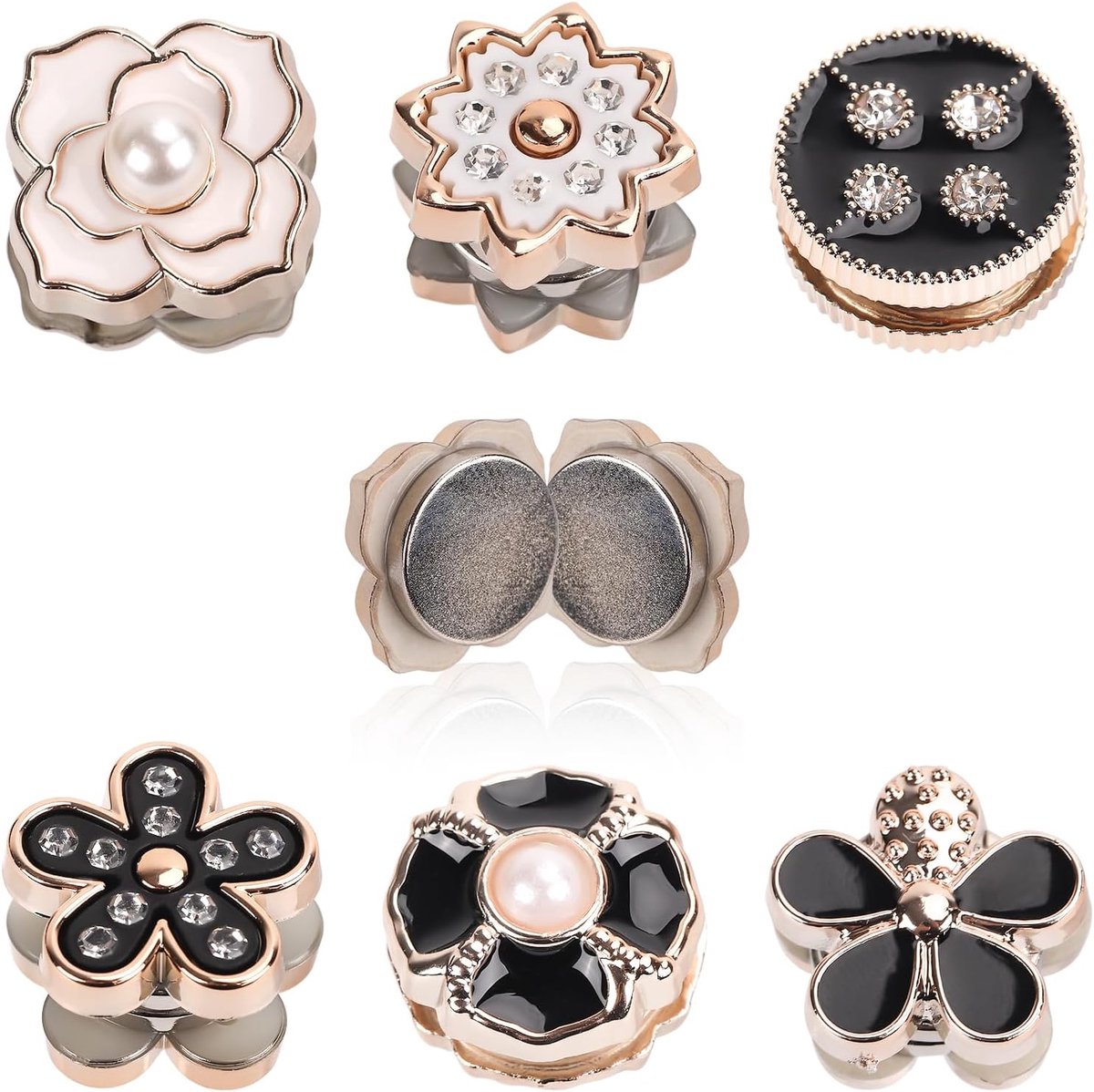 12st Magnetische Hijab-Pinnen, Zwart Wit Geen Haken Hijab-Magneten Multifunctionele Sterke Magnetische Hijab-Knoppen Pinloze Broche voor Sjaals Hoeden Overhemdkragen Omslagdoeken