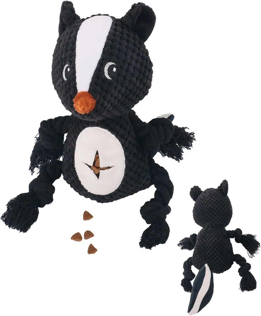 Zwarte stinkdier lekkernijen verstopplaats piepende touwknopen, interactieve puzzel, tandverzorging, kauwspeelgoed voor kleine en middelgrote honden